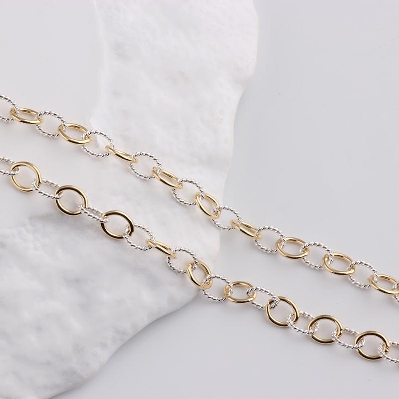 Тонкая однотонная цепочка из золота 14K Gold Filled + крученая цепочка из серебра S925, двухцветная цепочка из смешанного металла для изготовления ожерелий, браслетов, бижутерии своими руками
