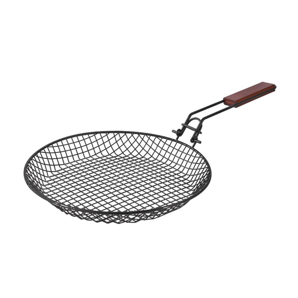 Outdoor Barbecue Stainless Steel Grilling Mesh Foldable Wooden Handle Non-stick Barbecue Basket Picnic Party Barbecue Equipment