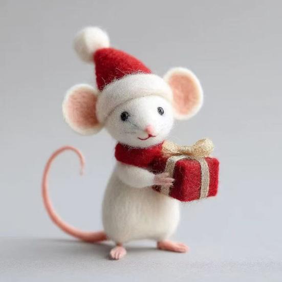 Yousheng Handcrafted Felt Christmas Mouse Figurine Santa Hat Mice Ornament Simulation Rat Statue Animal Sculpture Home Office Desktop Decoration