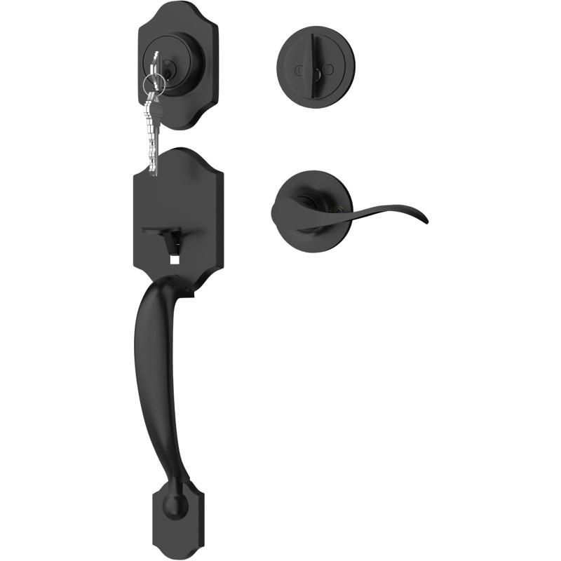 Front Door Lock and Handle Set, Front Door Pull Handle with Key, Deadbolt Lock and Handleset for Bedroom Bathroom Interior Door