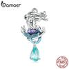 BAMOER 925 Sterling Silver Blue Enamel Mermaid Charms Anchor Beads for Women Bracelet Necklace DIY Fine Jewelry