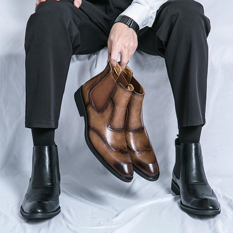 Ботинки Мужские Повседневные Удобные Модные Ботинки на Блочном Каблуке Мужские Деловые Офисные Брендовые Ботинки Челси Черные Коричневые Размер 38-45 Мужские Ботинки