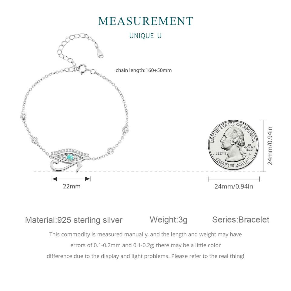 BAMOER стерлингового серебра 925 пробы браслет «Глаз Гора» Lucky Eye Chain Link для женщин подарок на день рождения ювелирные изделия