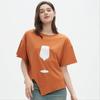 2025 Summer Pocket T-shirt Women Wine Glass Printing Asymmetrical Short Sleeve Loose White
