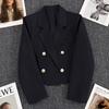 Spring Women Breasted Office Cropped Blazer Lapel Solid Color Long Sleeve Double Jacket Suit Coat