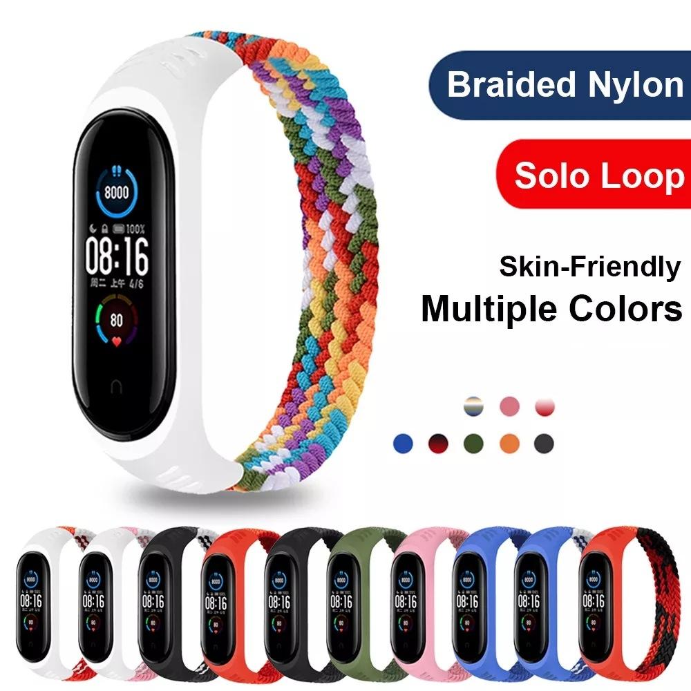 2021 плетеный нейлоновый тканевый ремешок Solo Loop для Xiaomi Mi Band 6, 5, 4, 3, эластичный браслет, сменный браслет для mi Band 4, 5, 6, ремешок