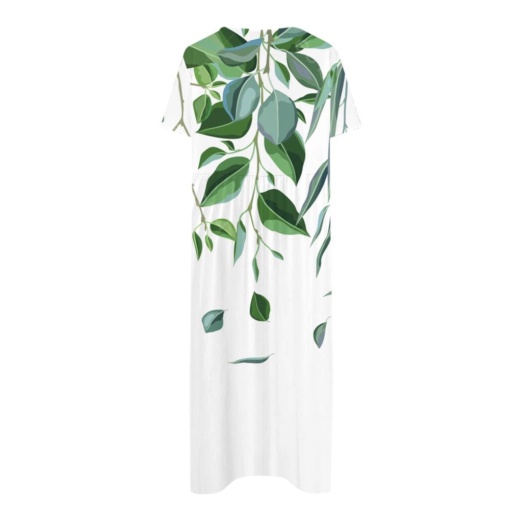 Women's Summer Casual Fashion Floral Print Short Sleeve Round Neck Pocket Dress