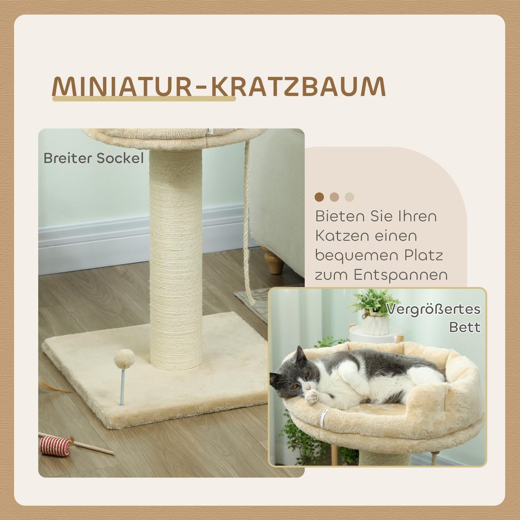 Scratching Post Cat Tree Cat Bed, 1 Cat Bed, incl. Cat Toy, 55 cm x 55 cm x 83 cm, Beige