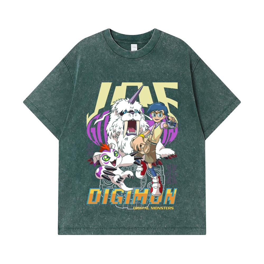 275 GSM Washed T-shirts 100% Cotton Digimon V4 Gomamon Print Unisex Heavy Cotton T Shirt