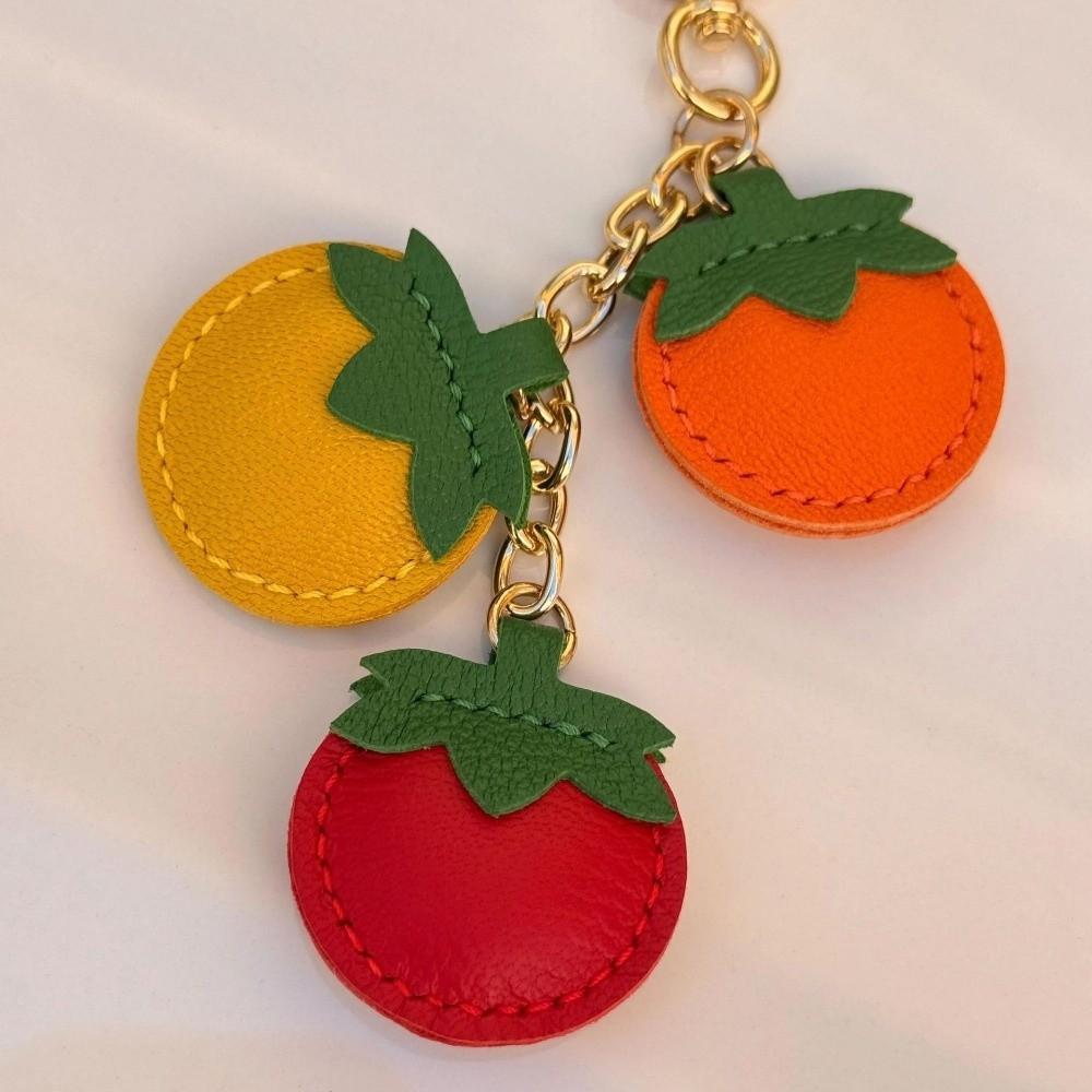 Personalized PU Leather Fruits Keychain Creative Funny Tomato Pendant Cute Hanging Orange Keyring Backpack Decor