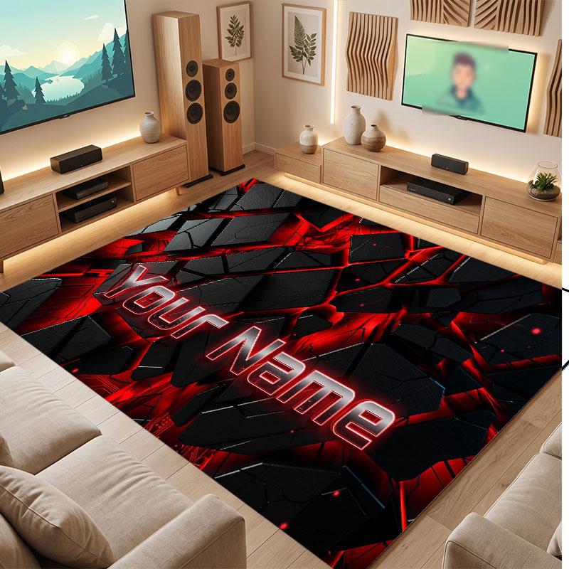 Abstract Geometric Theme Crystal Velvet Floor Rug Personalized Custom Name Text Warm Carpet Home Decoration