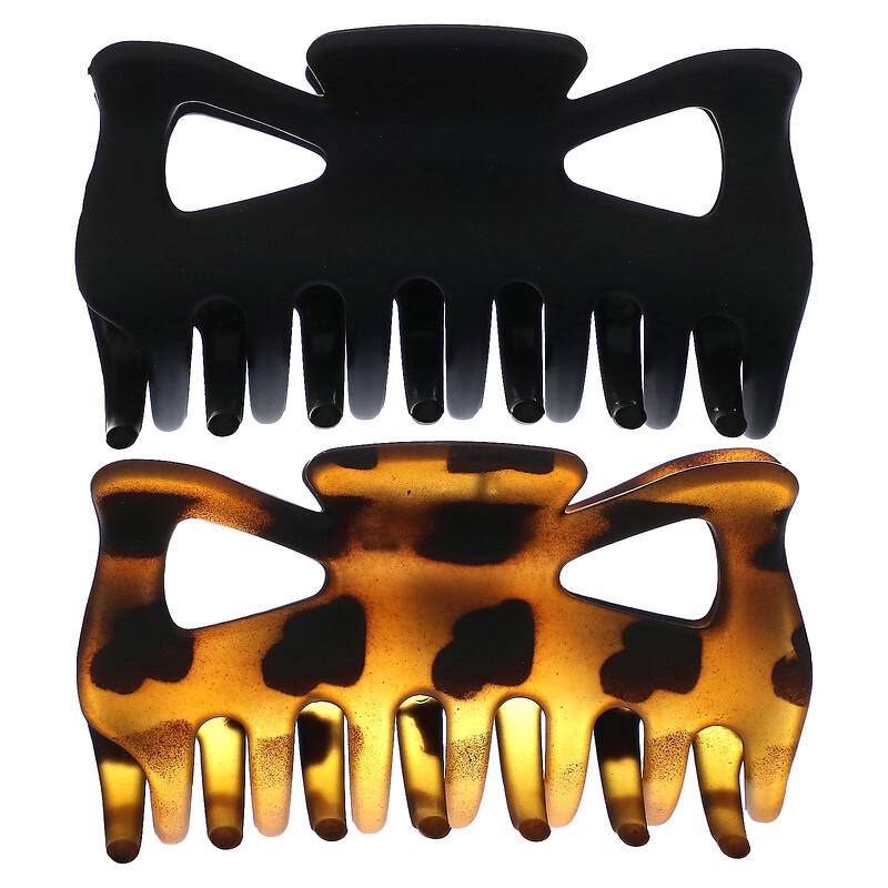 Large Claw Clips, Black & Tort, 2pc Set