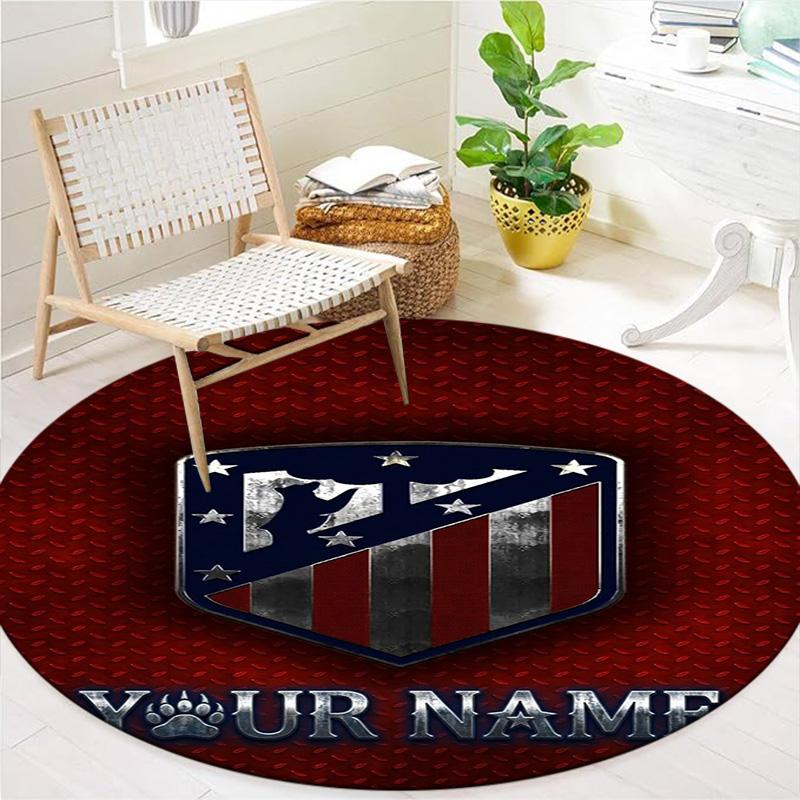 American Pride Shield Custom Name Round Area Rug Carpet Rug For Living Room Bedroom Sofa Playroom Decor Nonslip Floor Mat