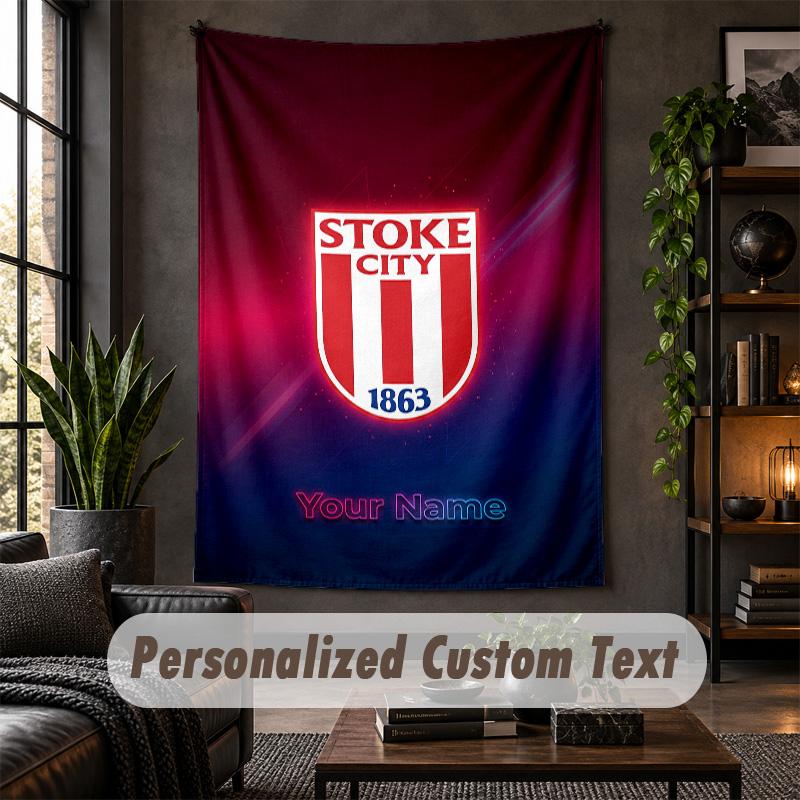 Personalized Wall Tapestry,Stoke City FC Custom Text, Soft Fabric Wall Art For Indoor Decoration