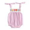 Baby Girl Plaid Sleeveless Bodysuit Ice Cream Embroidery Tie Shoulder Romper Summer Clothes