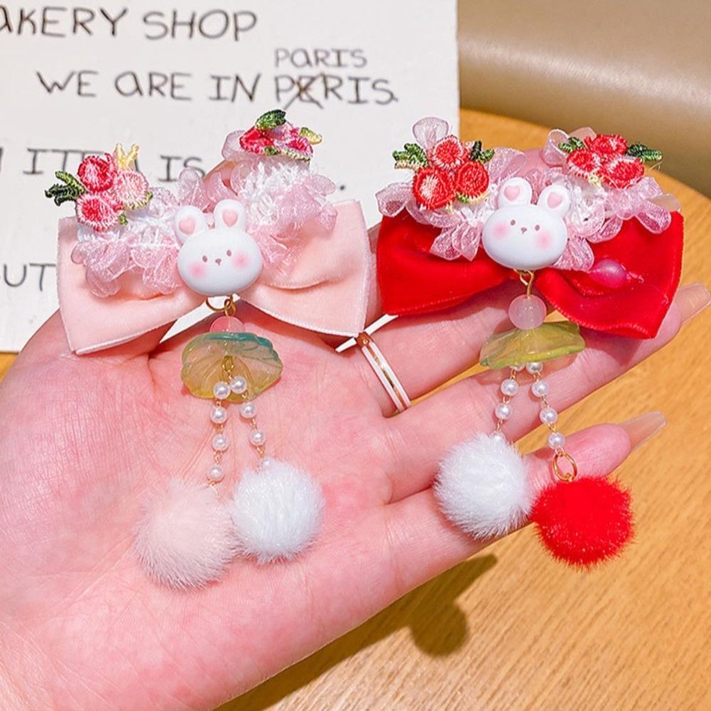 Rabbit Children's New Year Hair Clip Cute Chinese Style Barrettes Plush Fringe Hairpin  Girls