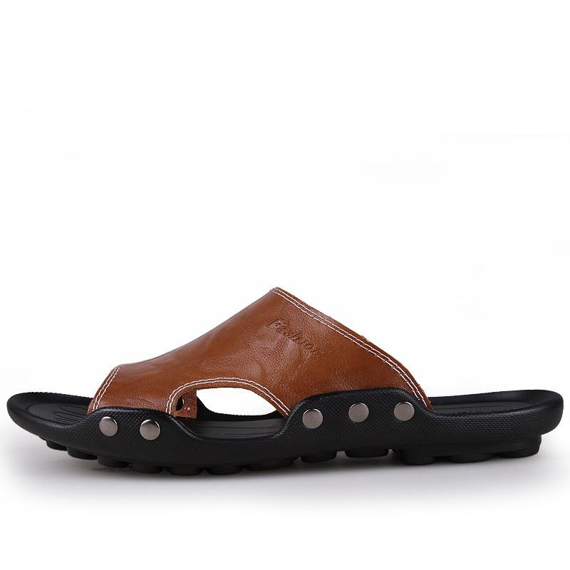 Мужские сандалии из натуральной кожи, летняя нескользящая мужская обувь, уличная дышащая пляжная обувь, мужские вьетнамки