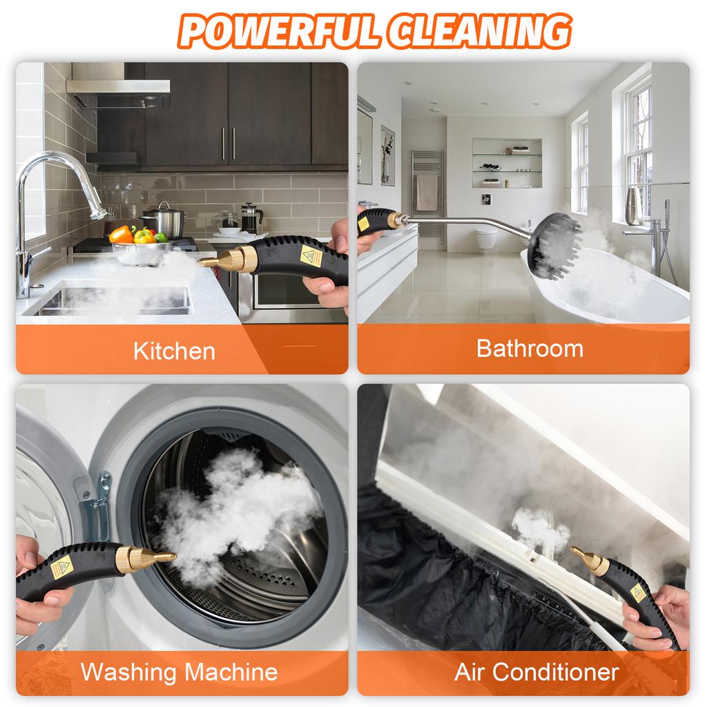 Пароочиститель под давлением без резервуара 1500 Вт 100 градусов Высокотемпературный пар за 15 секунд 6 регулируемых скоростей