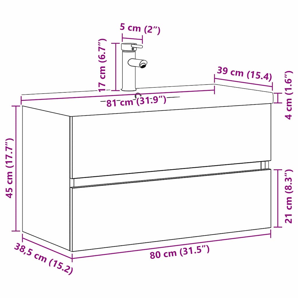 vidaXL Washbasin Cabinet Black Oak Effect 80 x 39 x 62 cm