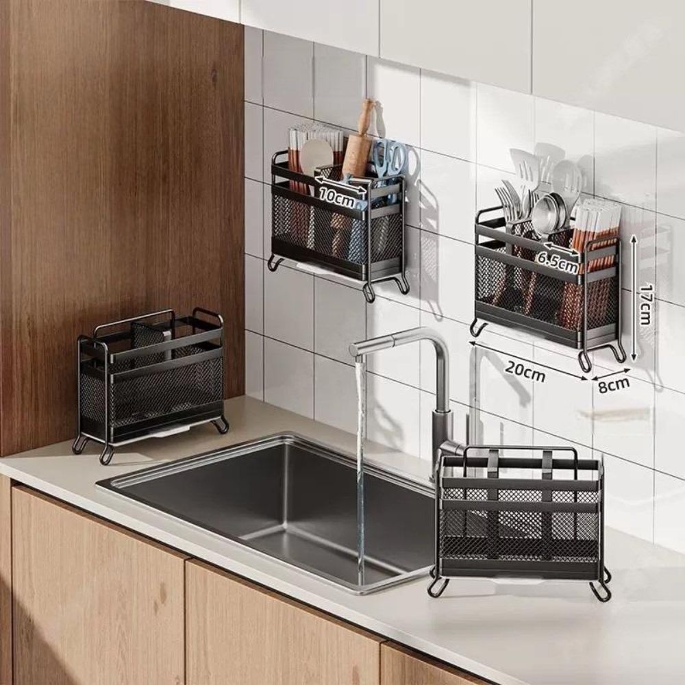 Wall Mounted Cutlery Draining Rack Multi Compartment Chopsticks Storage Holder Home Use