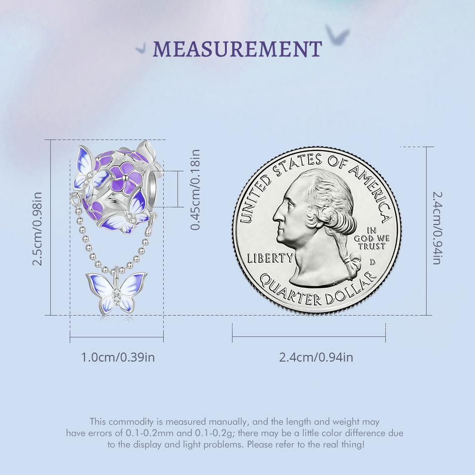 WOSTU Стерлингового Серебра 925 пробы, мистический фиолетовый цветок, подвески, бусины, защитная цепочка в виде бабочки, подходит для оригинального браслета, DIY ожерелье, ювелирные изделия