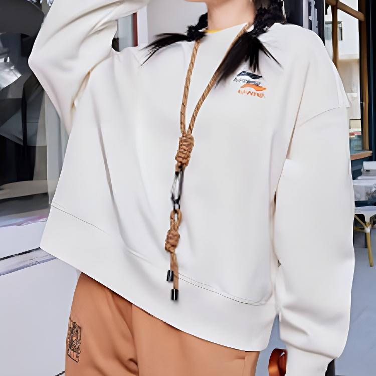 Li Ning Sports Lifestyle Series SS22 Однотонная толстовка с вышитым логотипом и длинным рукавом, женская толстовка белого цвета AWDSF70-1