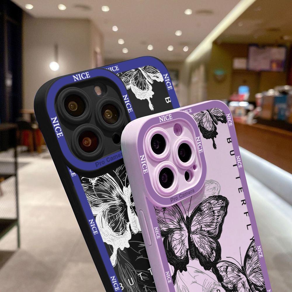 For iPhone 16 15 14 Pro Max Redmi Note 13 12 Pro Samsung S25 S24 Ultra A13 A14 A15 A16 Butterfly Design Soft Silicone Full Lens Protect Case