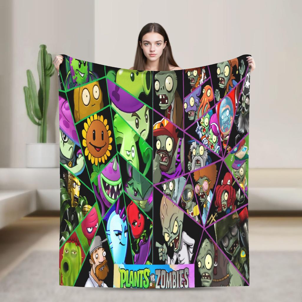 P-Plants-vs-Zombies Video Games Flannel Blanket Soft Durable Bedding Throws for Outdoor Picnic Print Bedspread Sofa Bed Cover