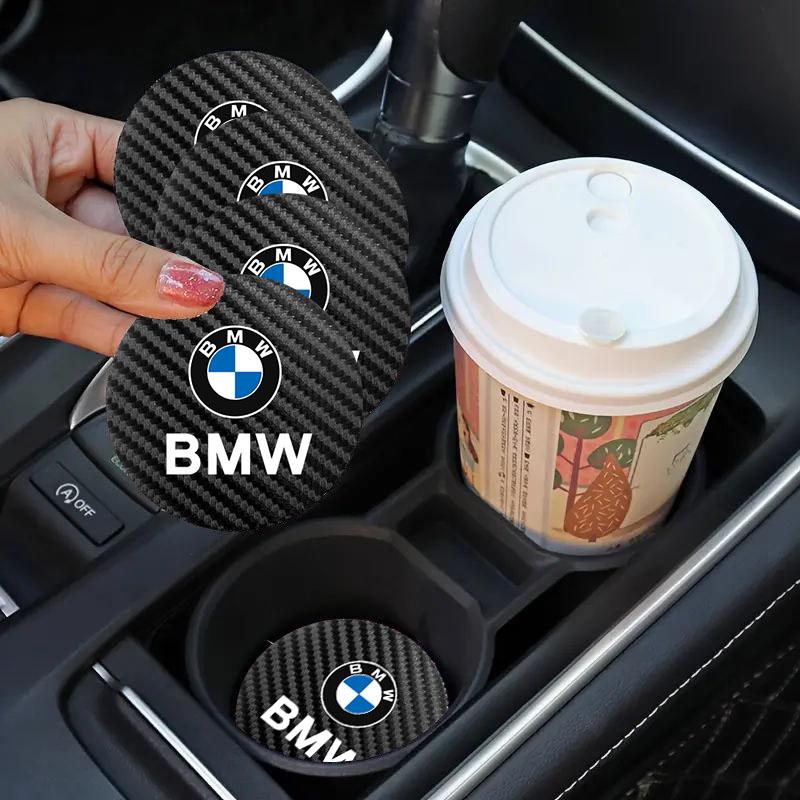 DSJW3 2Pcs Leather Car Logo Cup Holder Coaster Non-Slip Pad For BMW M3 M4 M5 G42 G30 G20 E39 E36 E87 E53 F44 F07 F34 G15 G16 G23 G22