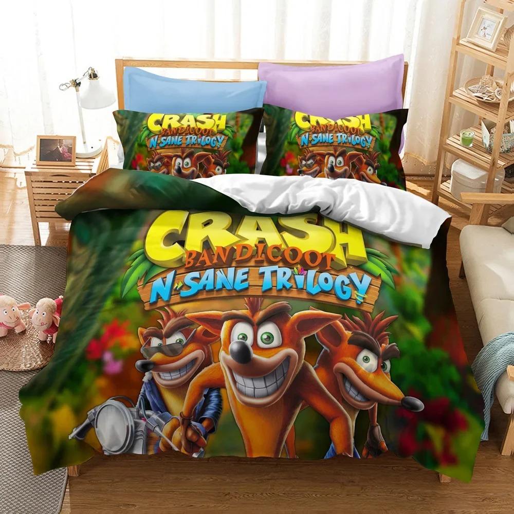 Комплект постельного белья с 3D-принтом Crash Bandicoot, игровой мультяшный пододеяльник, двуспальный, двуспальный, двуспальный, двуспальный, для взрослых и детей, постельное белье, пододеяльник