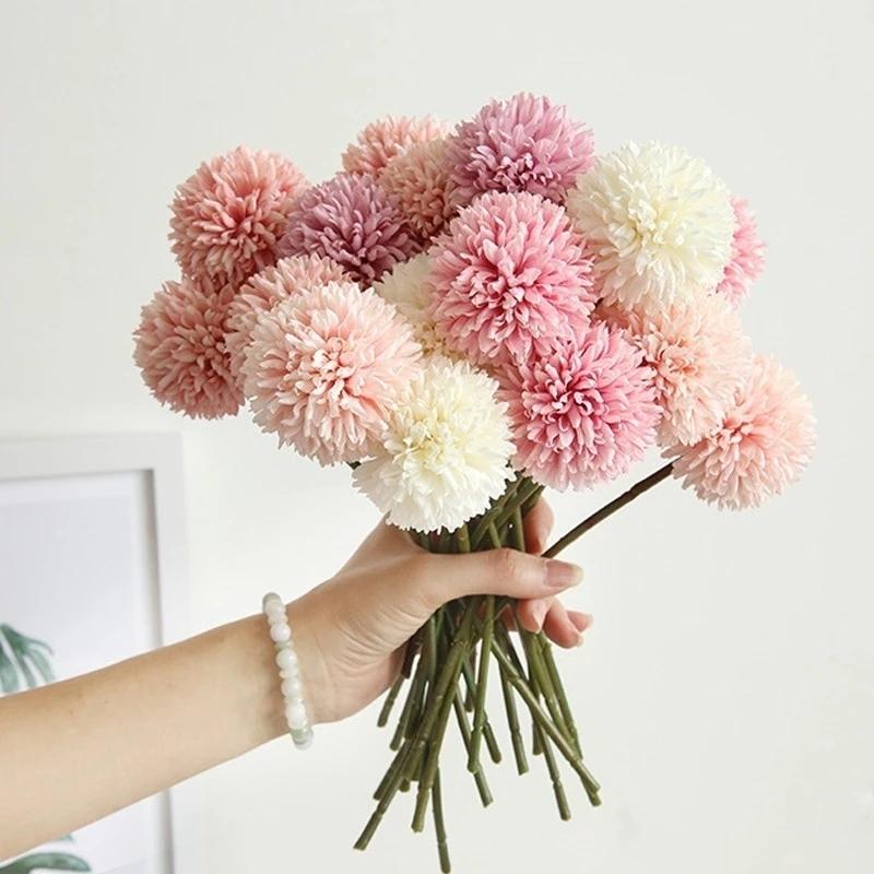 3 /5pcs Silk Dandelion Flower Ball Bouquet Fake Artificial Flowers For Home Garden Wedding Decoration Craft Wreath Christmas