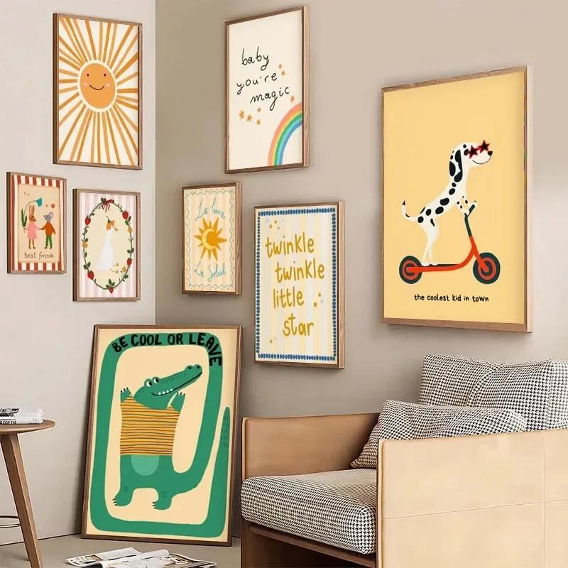 Animals Poster Prints Nordic Floral Bunnies Nursery Cool Bear Goose Wall Art Whimsical Rabbit Print for Kids Room Playroom Decor