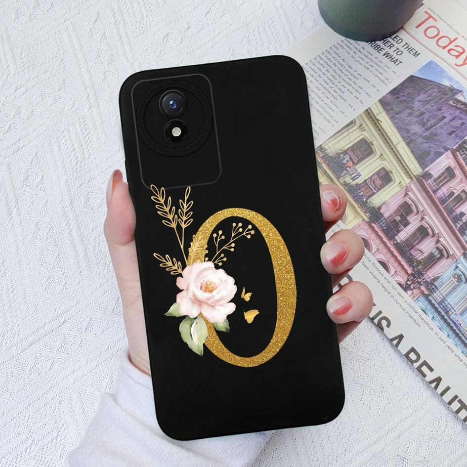Чехол для телефона Vivo Y02S Y11 Y12 Y15 Y16 Y17 Y19 Y20 Y21 Y30 4G 5G Роскошный защитный жидкий мягкий силиконовый чехол с цветочными буквами для Vivo Bumper Coque