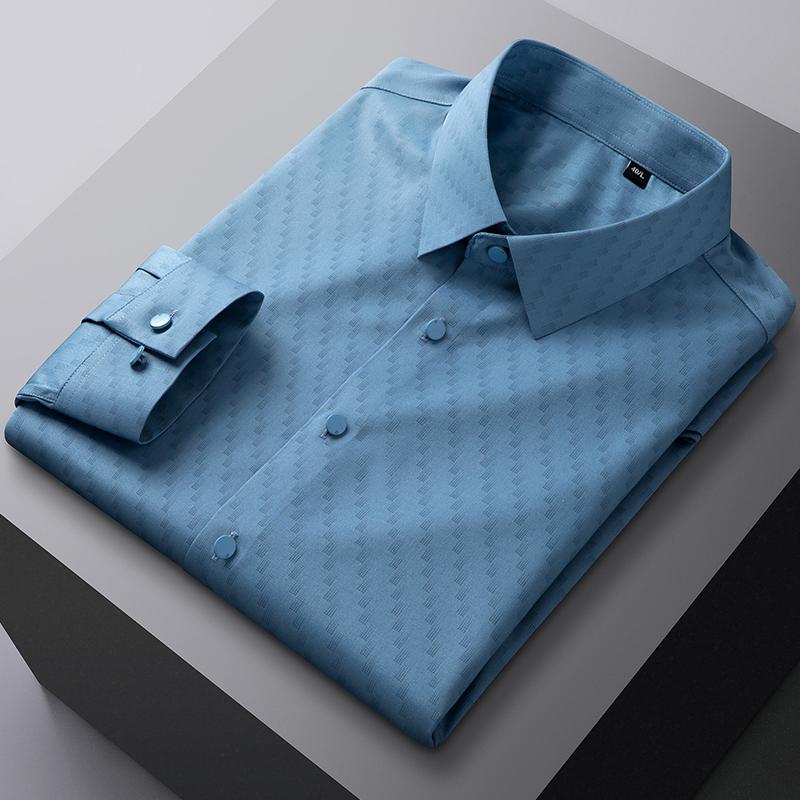 Эластичные клетчатые повседневные рубашки с длинным рукавом из бамбукового волокна для мужчин, приталенная форма, формальная рубашка, мягкая, простая в уходе, модная, корейская офисная одежда