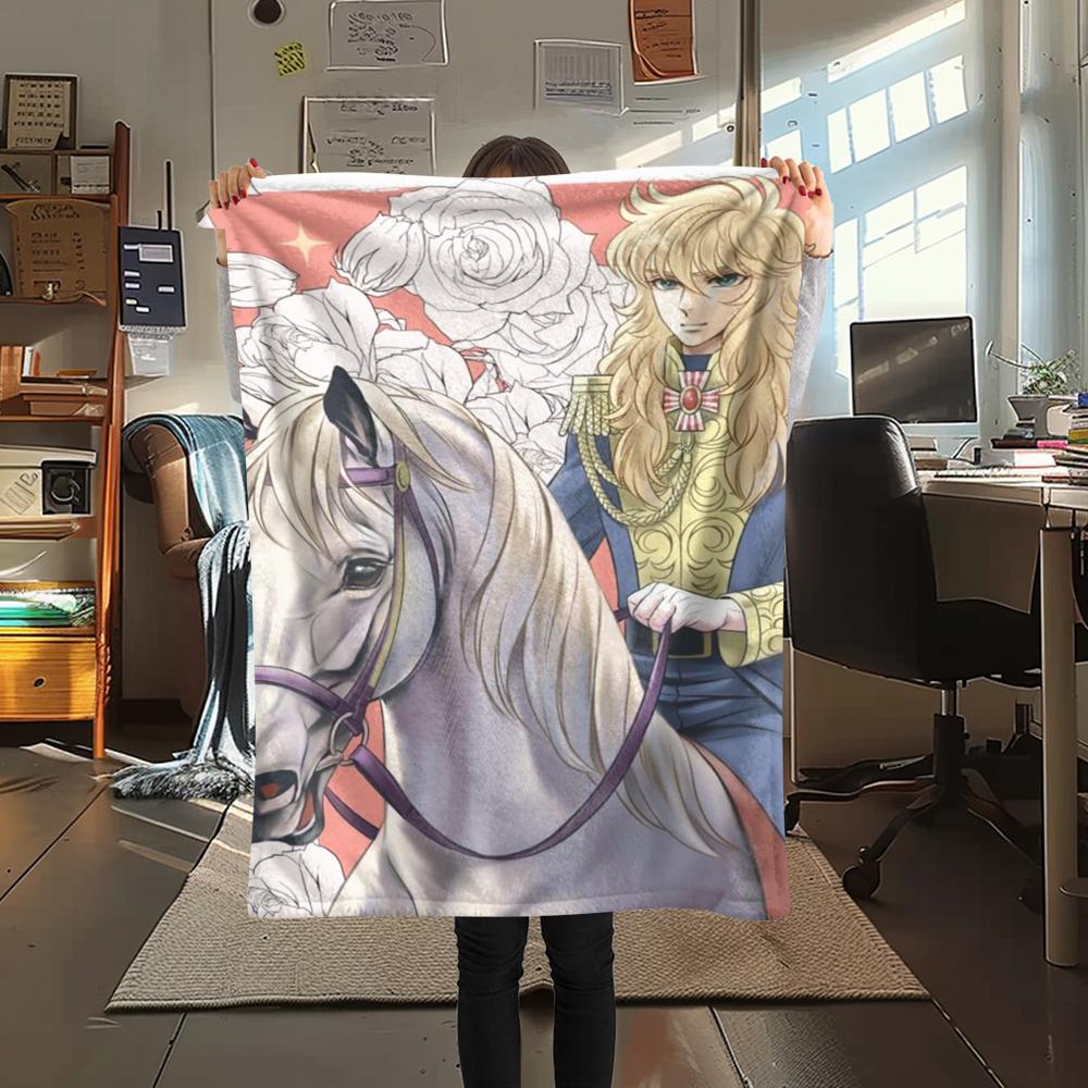 1PC Versailles Rose Print Flannel Blanket, High quality Comfortable for All Seasons, Home Decor, Warmth and Comfort, Perfect for Christmas Gifts238