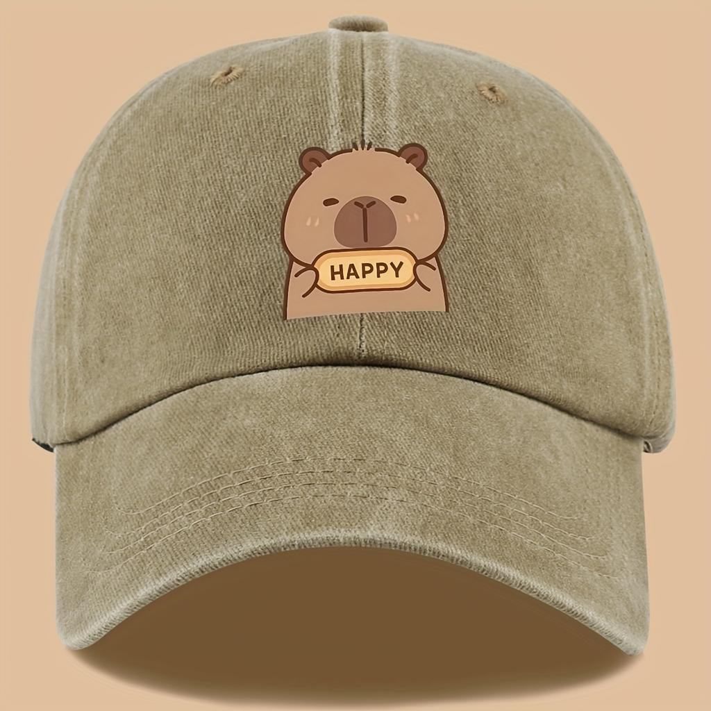 pc Capybara Happy Print Trucker Hat Vintage Washed Adjustable Baseball Cap Breathable Unisex Outdoor Sun Hat with Cute Carto
