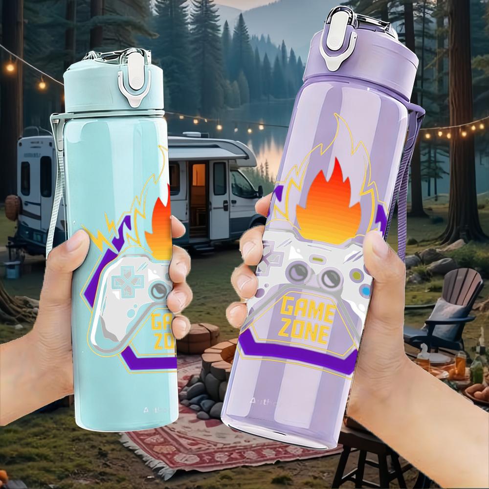 1PC Flame Game Controller Art 750ml Color Plastic Sports Water Bottle Leakproof Flip Straw Lid Suitable for Sports Office Home Use