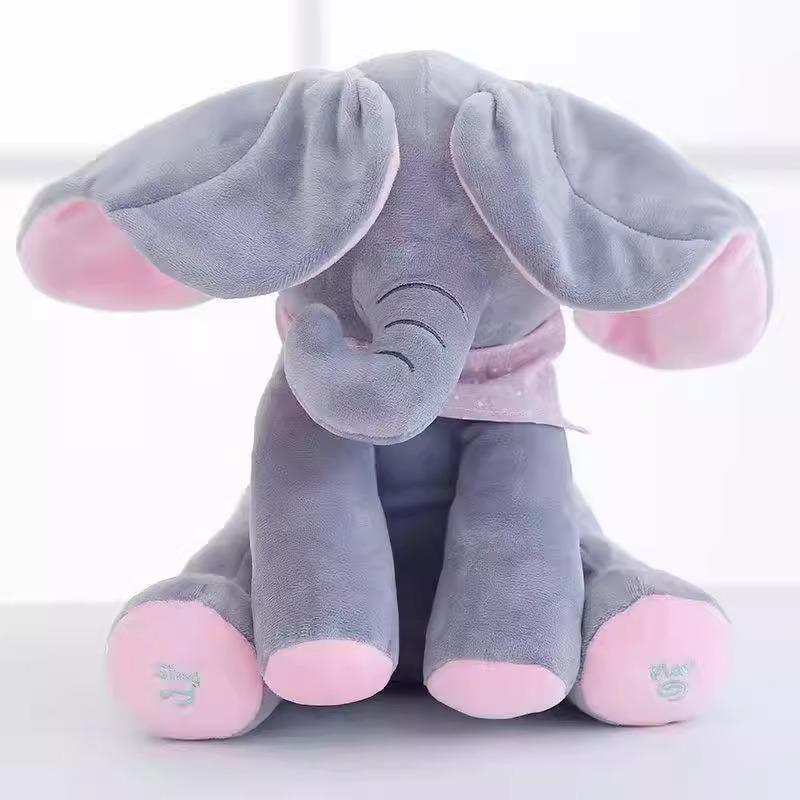 Remote Control Peek-a-Boo Elephant Toy, Tummy Time Baby Toys 0-1-3 Months, Infant Learning to Talk Plush Doll