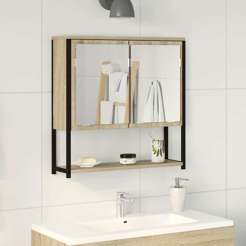 Bathroom Mirror with Shelf Wall Mounted Beige 60 x 16 x 60 cm