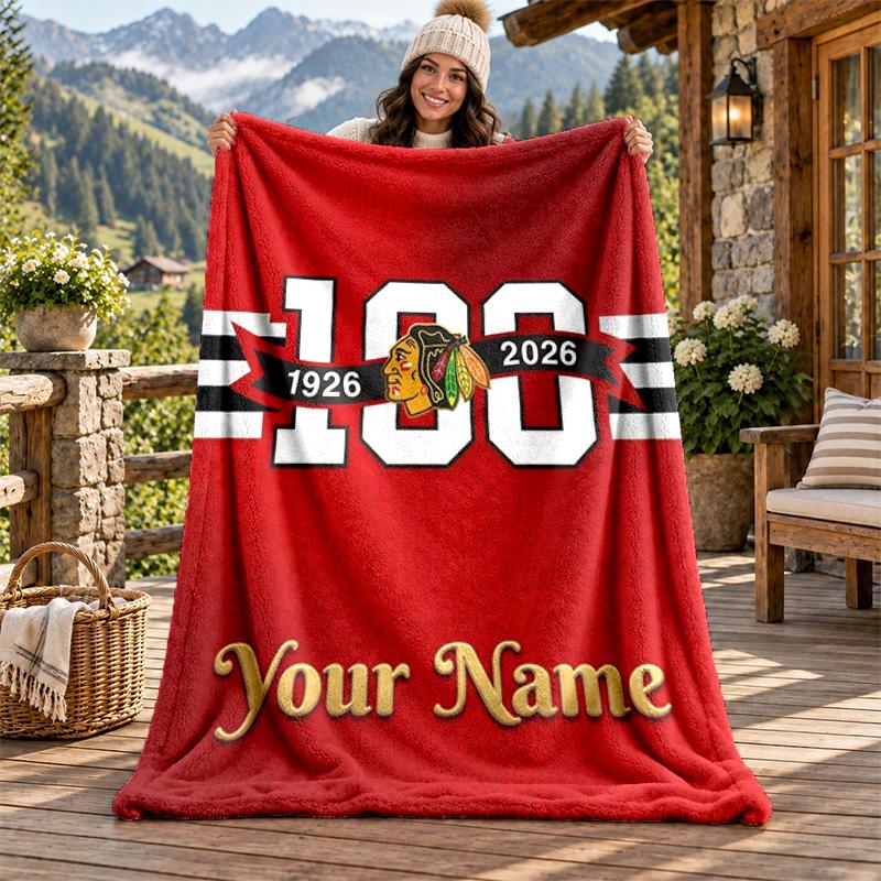 Chicago Blackhawks Custom Name Flannel Blanket Personalized Soft Warm Plush Throw Blanket Customized Gift for Family Friends