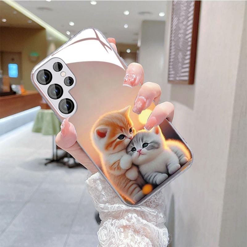 Кошки Подходящий для Samsung S24PLUS Чехол для мобильного телефона S23 Девушки S22 Приятный для кожи A52 Стеклянный чехол A54 Все включено A14