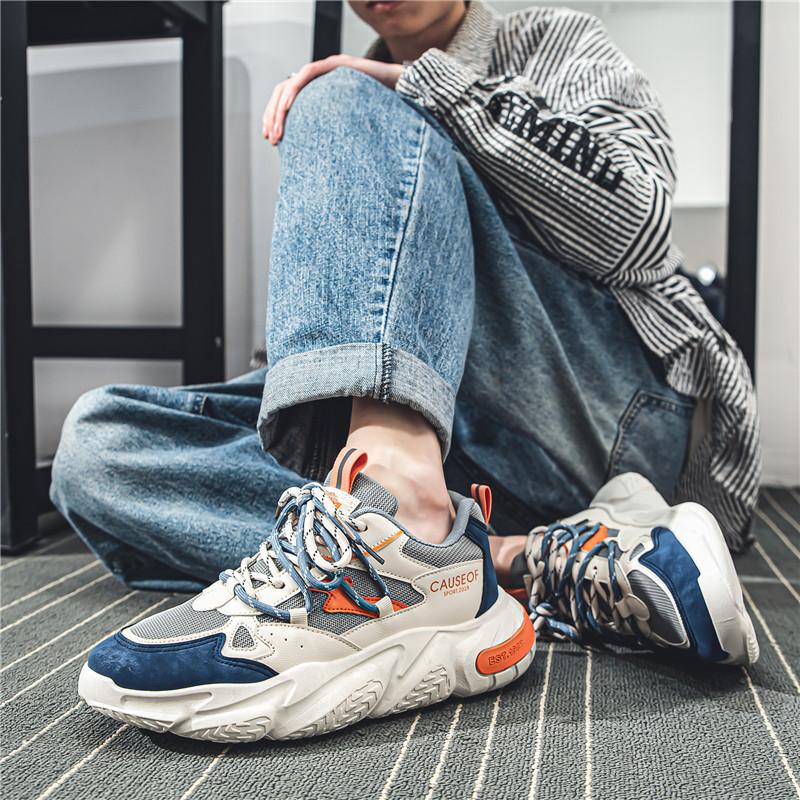 Fashion Fashionable Men's Sneakers Breathable Thick-soled Shoes Trendy Mens Vulcanized Shoes Lace-ups Outdoor Running Shoes