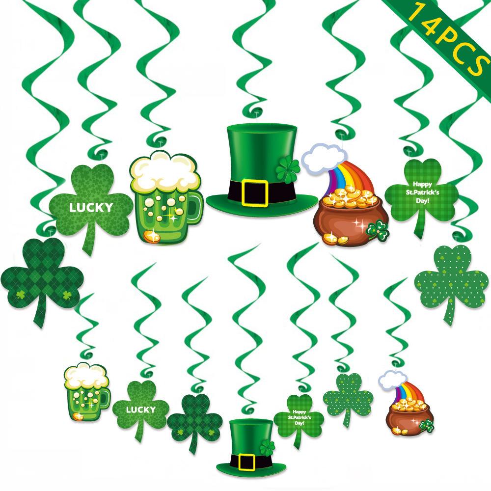St. Patrick'S Day Party Party Decoration Lucky Star Clover Flag Cuckold Spiral Pendant