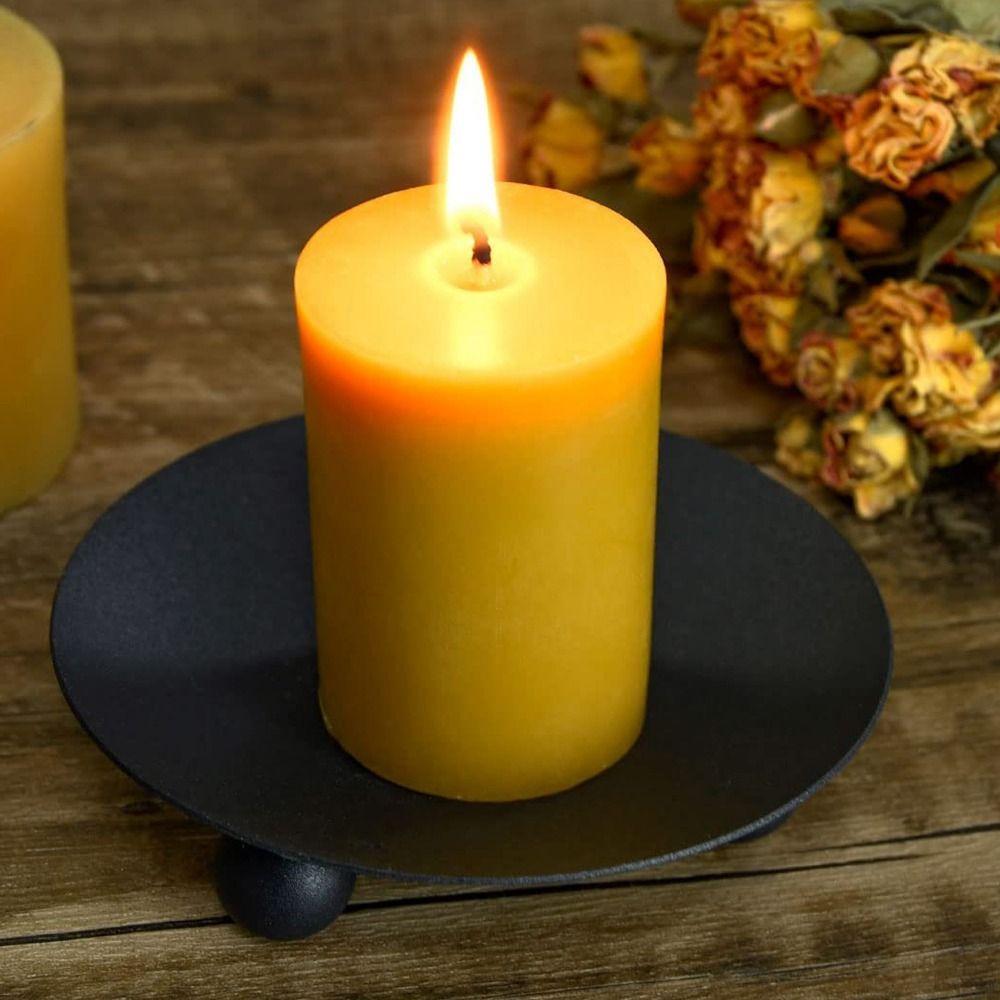 Black Pillar Metal Plate Round Candle Base Tray Creative Iron Candle Holder  Banquet