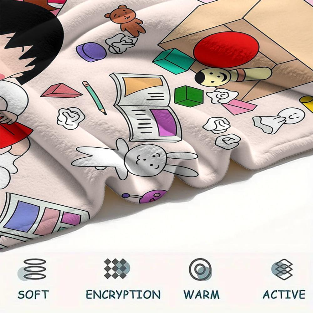 Chibi Maruko‑chan2 Flannel Blanket, High quality Comfortable for All Seasons, Home Decor, Warmth and Comfort