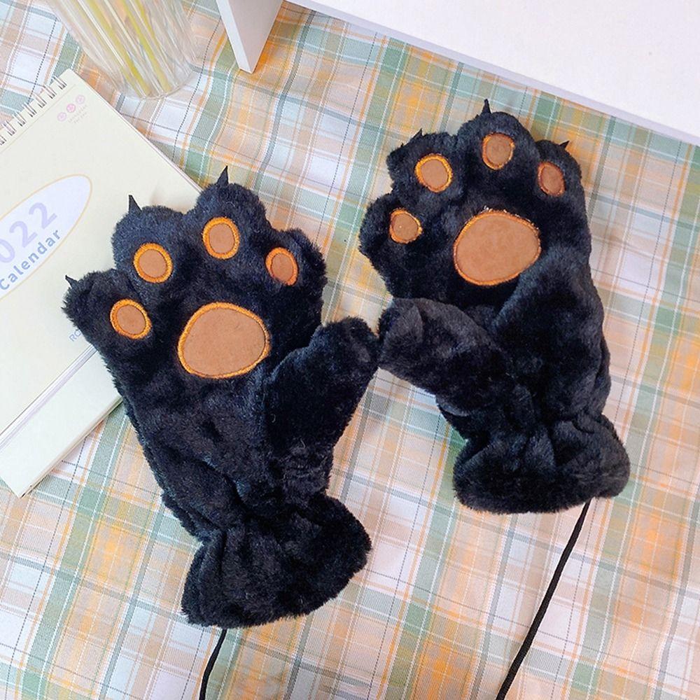 Fluffy Warm Gloves Flush Cat Paw Gloves Hanging Neck Mittens Bear Paw Gloves Female Winter Gloves