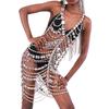 Individual Exaggerated Big Crystal Long Dress Body Chain Costume Rhinestone Lingerie Chain Women Ladies Rave Outfits