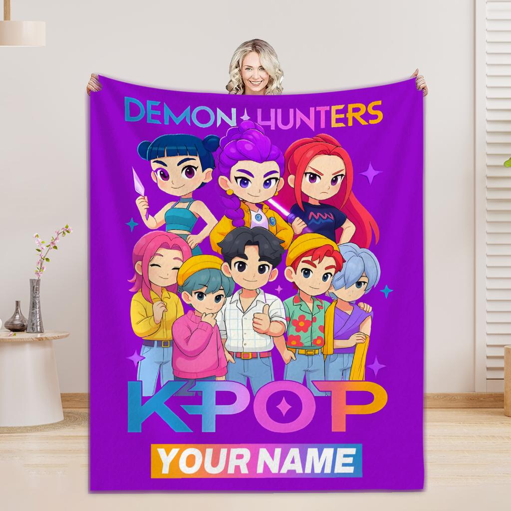 K-Pop Охотники на демонов Одеяло с пользовательским именем для девочек и мальчиков Новинка Теплое одеяло Всесезонный подарок для кровати дивана офиса похода