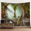 Beautiful Peacock Scenery Tapestry 3D Forest Waterfall Landscape Wall Hanging Home Background Cloth Decor Garden Poster for Outside