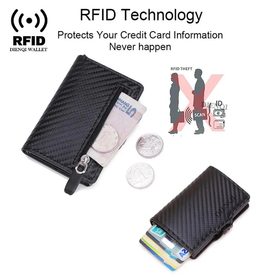 Carbon Fiber Wallet For Men Credit Card Holder RFID Blocking Thin Mini Aluminium Metal Wallets Coin Pocket Money Bag Vallet